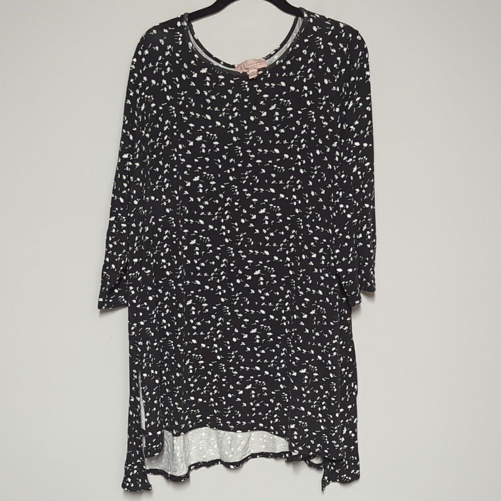 Black & White Floral Long Sleeve Tunic Top